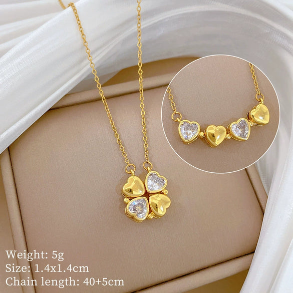 Necklace Stainless Steel Copper Geometric Double Wear Four Leaf Flower Light Luxury Elegant Gorgeous Cartoon Minimalist Unisex