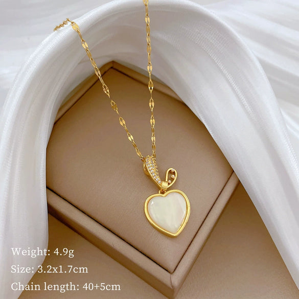 Necklace Stainless Steel Copper Geometric Element Love Full Diamond Light Luxury Temperament Gorgeous Allmatch Clavicle Chain Unisex