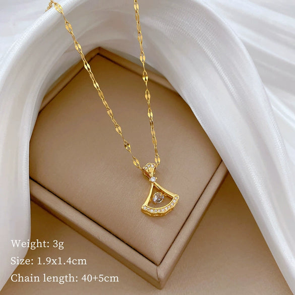 Necklace Stainless Steel Copper Geometric Element Love Full Diamond Light Luxury Temperament Gorgeous Allmatch Clavicle Chain Unisex