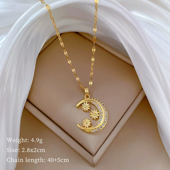 Necklace Stainless Steel Copper Geometric Element Love Full Diamond Light Luxury Temperament Gorgeous Allmatch Clavicle Chain Unisex