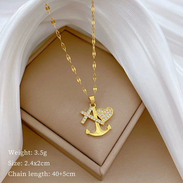Necklace Stainless Steel Copper Geometric Element Love Full Diamond Light Luxury Temperament Gorgeous Allmatch Clavicle Chain Unisex
