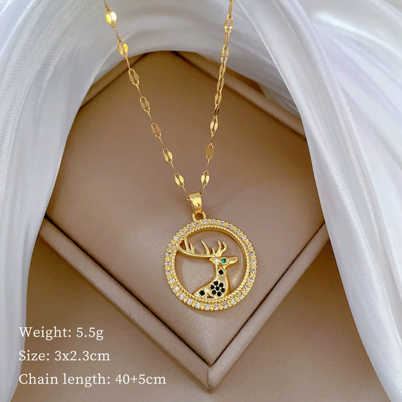 Necklace Stainless Steel Copper Geometric Element Love Full Diamond Light Luxury Temperament Gorgeous Allmatch Clavicle Chain Unisex