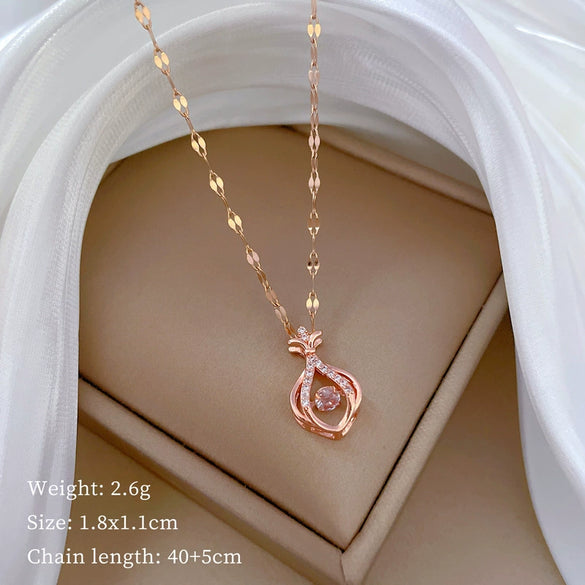 Necklace Stainless Steel Copper Geometric Element Love Full Diamond Light Luxury Temperament Gorgeous Allmatch Clavicle Chain Unisex