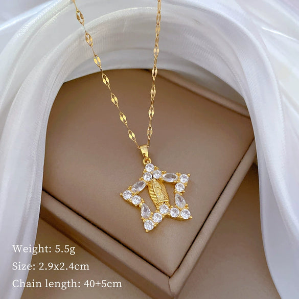 Necklace Stainless Steel Copper Geometric Element Love Full Diamond Light Luxury Temperament Gorgeous Allmatch Clavicle Chain Unisex