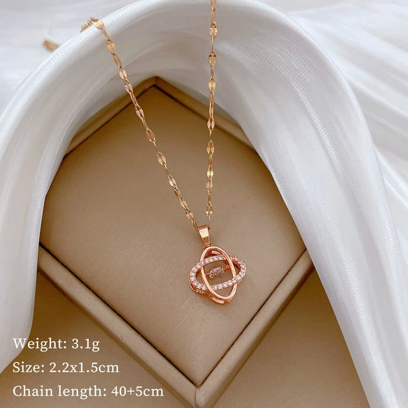 Necklace Stainless Steel Copper Geometric Element Love Full Diamond Light Luxury Temperament Gorgeous Allmatch Clavicle Chain Unisex