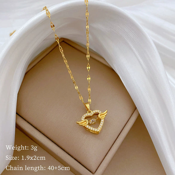 Necklace Stainless Steel Copper Geometric Element Love Full Diamond Light Luxury Temperament Gorgeous Allmatch Clavicle Chain Unisex