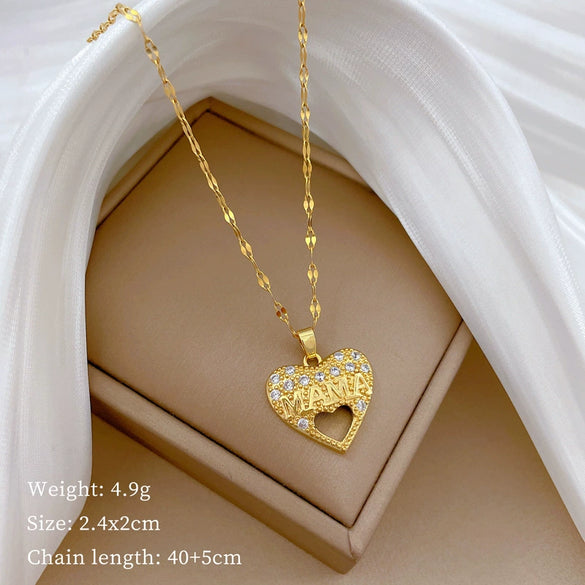 Necklace Stainless Steel Copper Geometric Element Love Full Diamond Light Luxury Temperament Gorgeous Allmatch Clavicle Chain Unisex