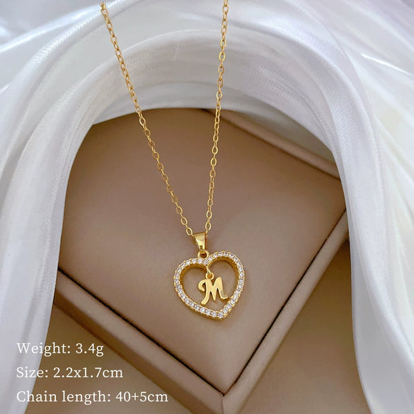 Necklace Stainless Steel Copper Geometric Element Love Full Diamond Light Luxury Temperament Gorgeous Allmatch Clavicle Chain Unisex
