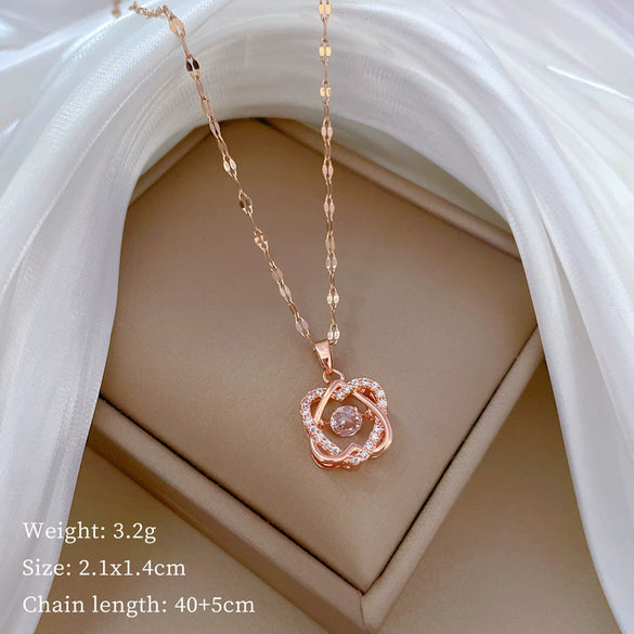Necklace Stainless Steel Copper Geometric Element Love Full Diamond Light Luxury Temperament Gorgeous Allmatch Clavicle Chain Unisex