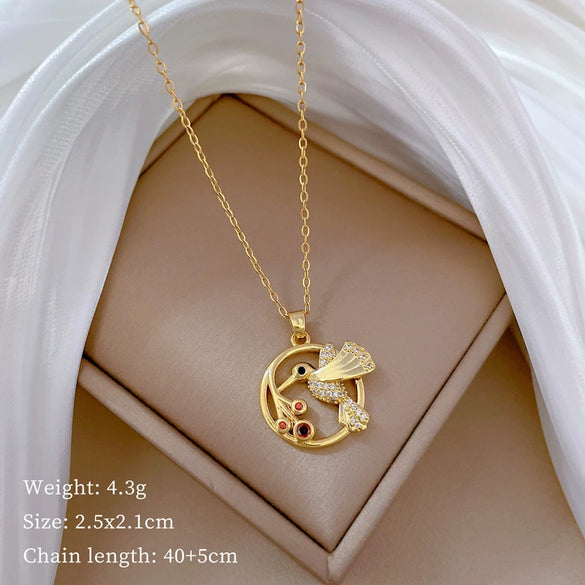 Necklace Stainless Steel Copper Geometric Element Love Full Diamond Light Luxury Temperament Gorgeous Allmatch Clavicle Chain Unisex