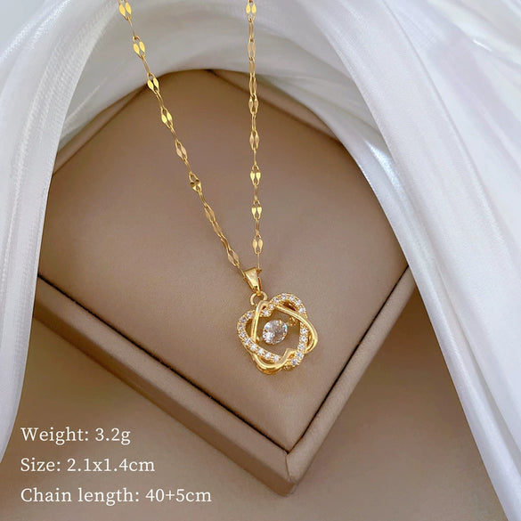 Necklace Stainless Steel Copper Geometric Element Love Full Diamond Light Luxury Temperament Gorgeous Allmatch Clavicle Chain Unisex