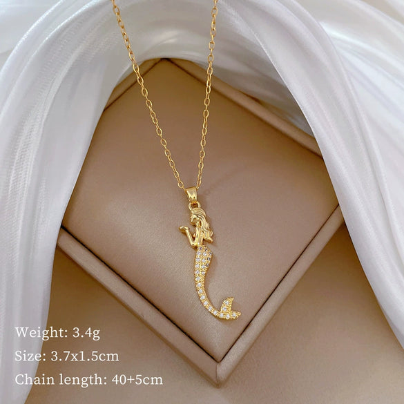 Necklace Stainless Steel Copper Geometric Element Love Full Diamond Light Luxury Temperament Gorgeous Allmatch Clavicle Chain Unisex