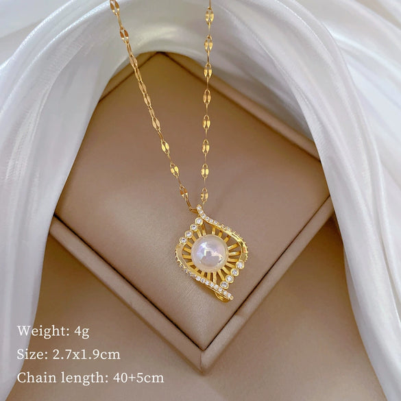 Necklace Stainless Steel Copper Geometric Element Love Full Diamond Light Luxury Temperament Gorgeous Allmatch Clavicle Chain Unisex