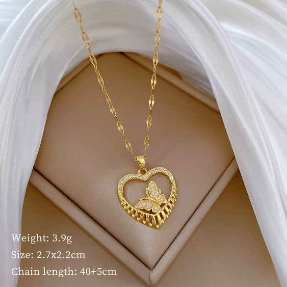 Necklace Stainless Steel Copper Geometric Element Love Full Diamond Light Luxury Temperament Gorgeous Allmatch Clavicle Chain Unisex