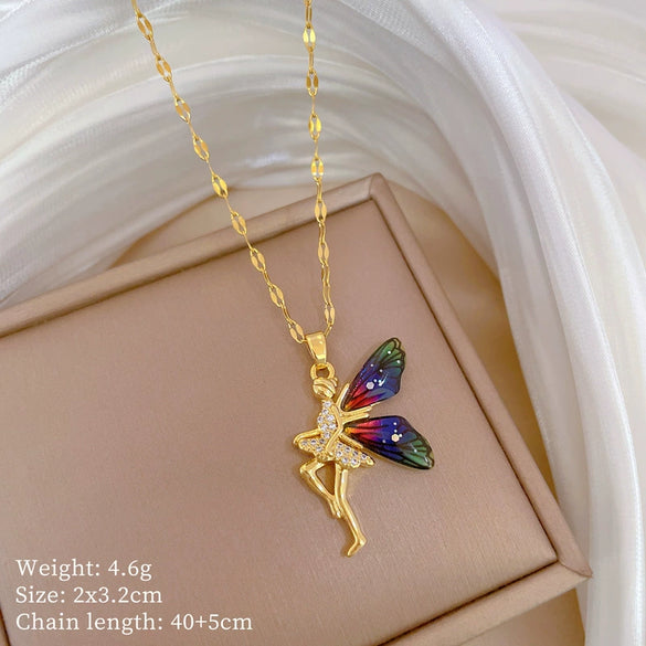 Necklace Stainless Steel Copper Geometric Flower Elf Wings Light Luxury Elegant Gorgeous Unisex