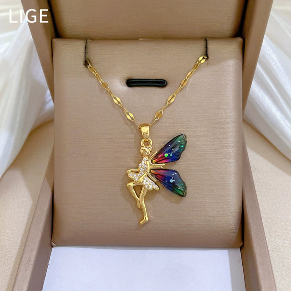 Necklace Stainless Steel Copper Geometric Flower Elf Wings Light Luxury Elegant Gorgeous Unisex