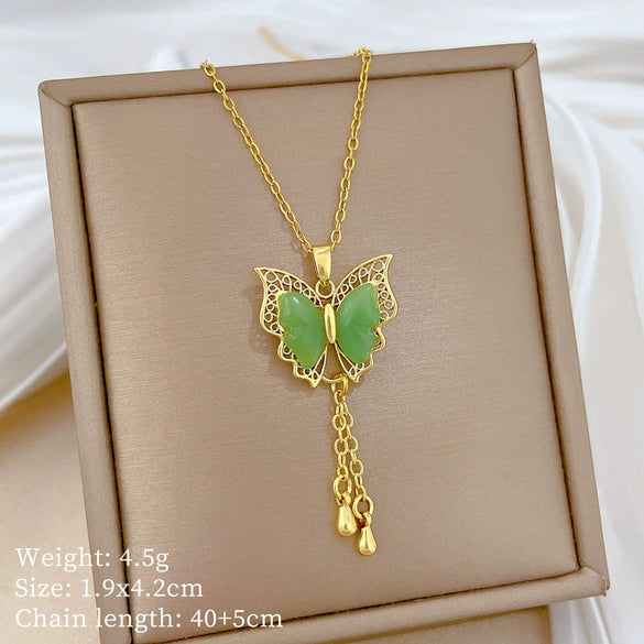 Necklace Stainless Steel Copper Geometric Green Butterfly Tassel Cartoon Minimalist Light Luxury Elegant Gorgeous Unisex
