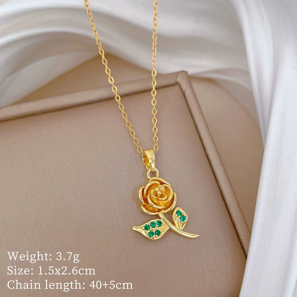 Necklace Stainless Steel Copper Geometric Green Leaf Rose Zircon Light Luxury Elegant Gorgeous Cartoon Minimalist Unisex