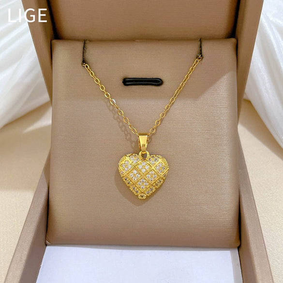 Necklace Stainless Steel Copper Geometric Heart Cartoon Minimalist Style For Unisex