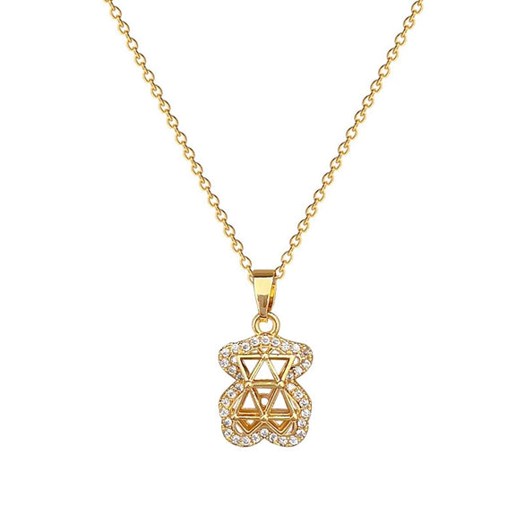 Necklace Stainless Steel Copper Geometric Hollow Bear Full Diamond Women's Allmatch Clavicle Chain Light Luxury Elegant Gorgeous