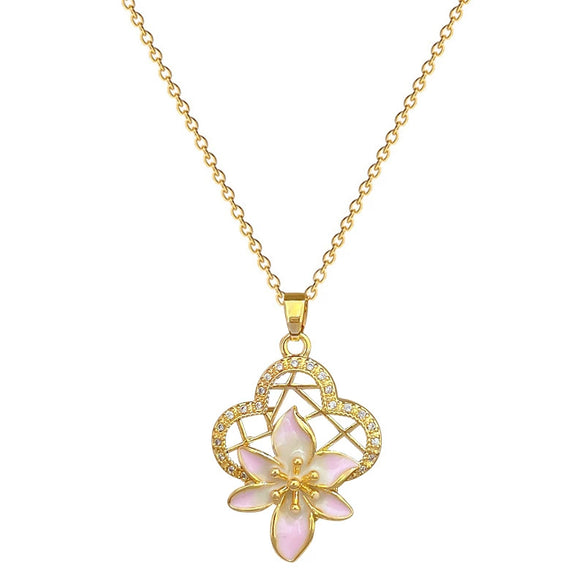 Necklace Stainless Steel Copper Geometric Hollow Oil Dropping Flowers Light Luxury Elegant Gorgeous Allmatch Clavicle Chain Unisex