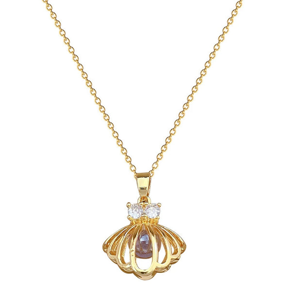 Necklace Stainless Steel Copper Geometric Hollow Shell With Beads Light Luxury Temperament Gorgeous Unisex Allmatch Clavicle Chain