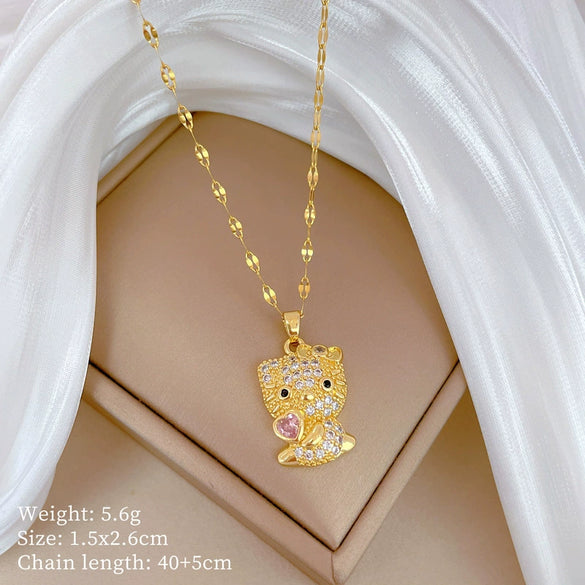 Necklace Stainless Steel Copper Geometric Kitty Full Diamond Light Luxury Elegant Gorgeous Unisex Allmatch Clavicle Chain
