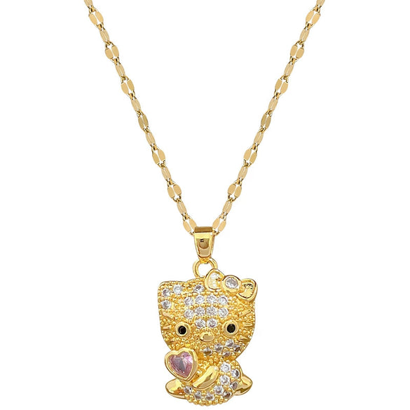 Necklace Stainless Steel Copper Geometric Kitty Full Diamond Light Luxury Elegant Gorgeous Unisex Allmatch Clavicle Chain