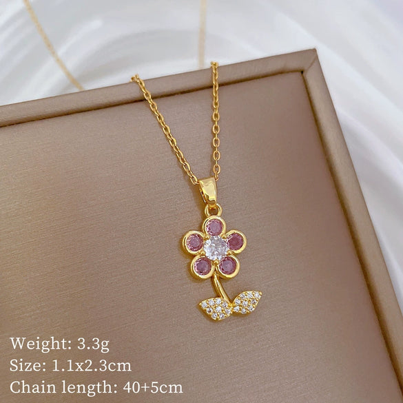 Necklace Stainless Steel Copper Geometric Leaf Five Petal Flower Light Luxury Elegant Gorgeous Unisex