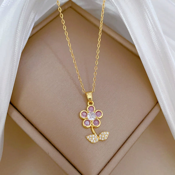 Necklace Stainless Steel Copper Geometric Leaf Five Petal Flower Light Luxury Elegant Gorgeous Unisex