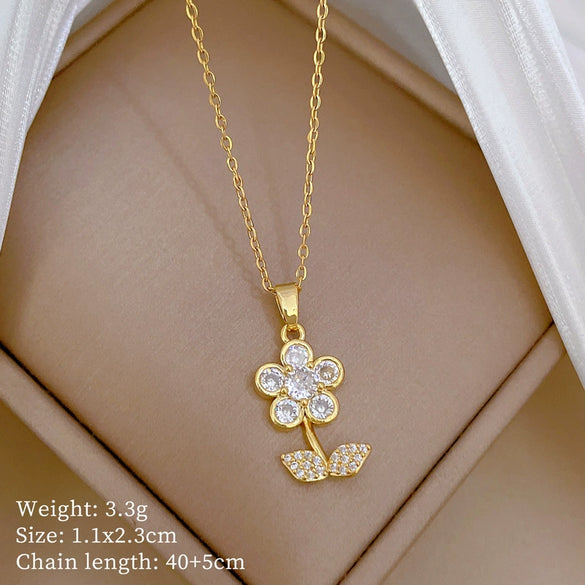 Necklace Stainless Steel Copper Geometric Leaf Five Petal Flower Light Luxury Elegant Gorgeous Unisex