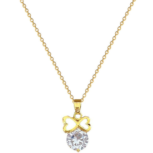 Necklace Stainless Steel Copper Geometric Light Luxury Elegant Bow Full Diamond
