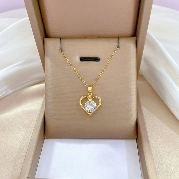 Necklace Stainless Steel Copper Geometric Light Luxury Temperament Love Zircon Unisex