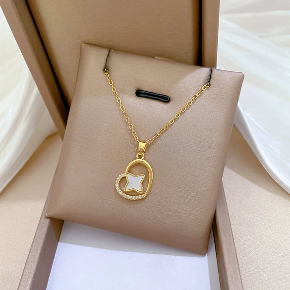 Necklace Stainless Steel Copper Geometric Love Stars Full Diamond