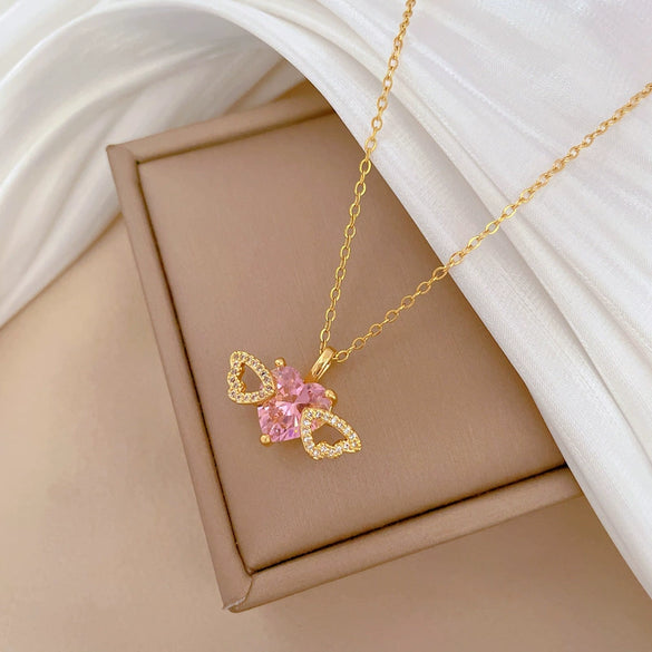 Necklace Stainless Steel Copper Geometric Love Wings Hollow Design For Women