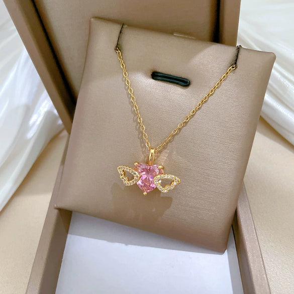 Necklace Stainless Steel Copper Geometric Love Wings Hollow Design For Women