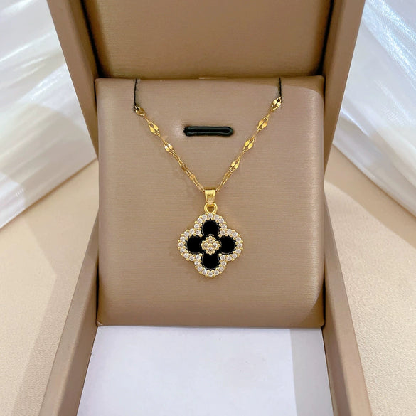 Necklace Stainless Steel Copper Geometric Lucky Grass Flower Light Luxury Elegant Gorgeous Unisex