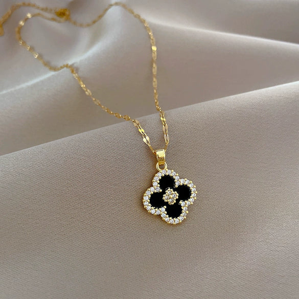 Necklace Stainless Steel Copper Geometric Lucky Grass Flower Light Luxury Elegant Gorgeous Unisex