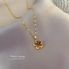 Necklace Stainless Steel Copper Geometric Pomegranate Red Five Leaf Flower Light Luxury Minimalist Unisex