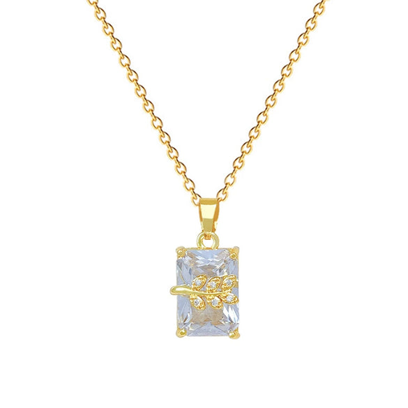 Necklace Stainless Steel Copper Geometric Rectangular Leaf Style