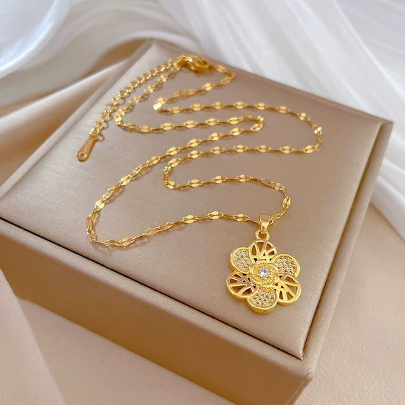 Necklace Stainless Steel Copper Geometric Rotating Flower Electroplating Women's