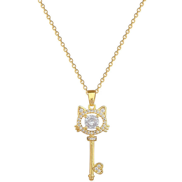 Necklace Stainless Steel Copper Geometric Titanium Steel Cat Key Zircon Light Luxury Elegant Gorgeous Unisex