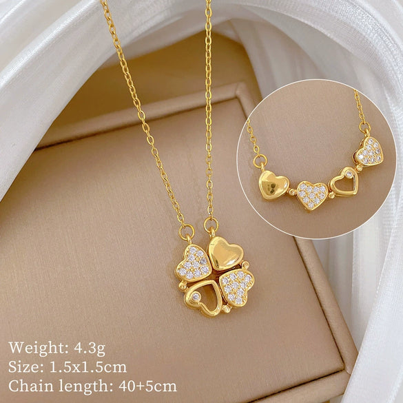Necklace Stainless Steel Copper Heart Fourleaf Flower Animal Zodiac Cartoon Style