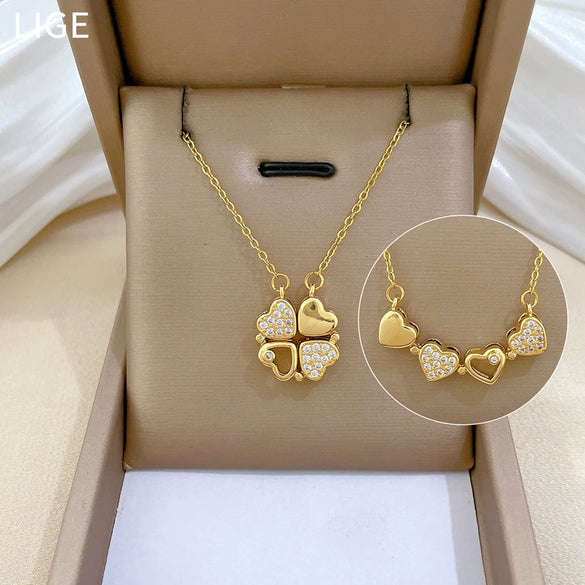 Necklace Stainless Steel Copper Heart Fourleaf Flower Animal Zodiac Cartoon Style