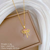Necklace Stainless Steel Copper Pink Bow Geometric Full Diamond Light Luxury Elegant Gorgeous Unisex