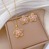 Necklace Stainless Steel Copper Pink Fivepetal Flower Animal Zodiac Electroplating Unisex