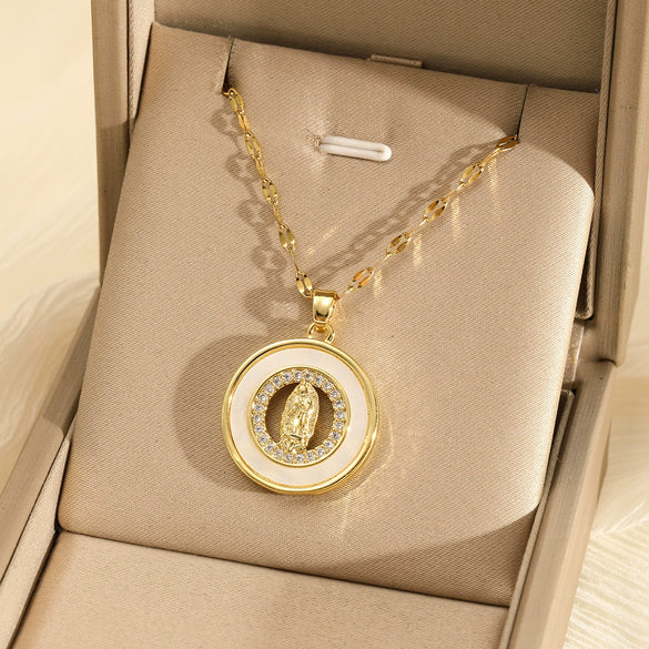 Necklace Stainless Steel Copper Plated Real Gold Mixed Gemstone Setting Cartoon Characters Geometric Style For Women