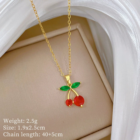 Necklace Stainless Steel Copper Red Cherry Fruit Animal Zodiac Cartoon Style