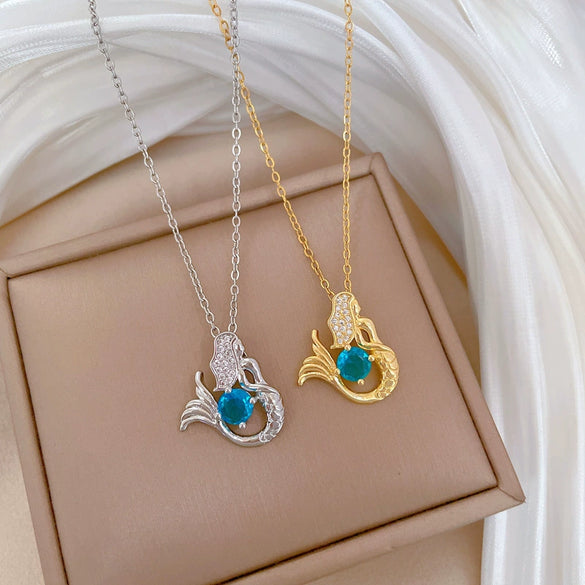 Necklace Stainless Steel Copper Sapphire Geometric Light Luxury Style