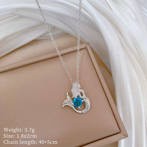 Necklace Stainless Steel Copper Sapphire Geometric Light Luxury Style